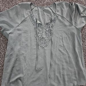 Women's Gray-Green Top with Lace Detail